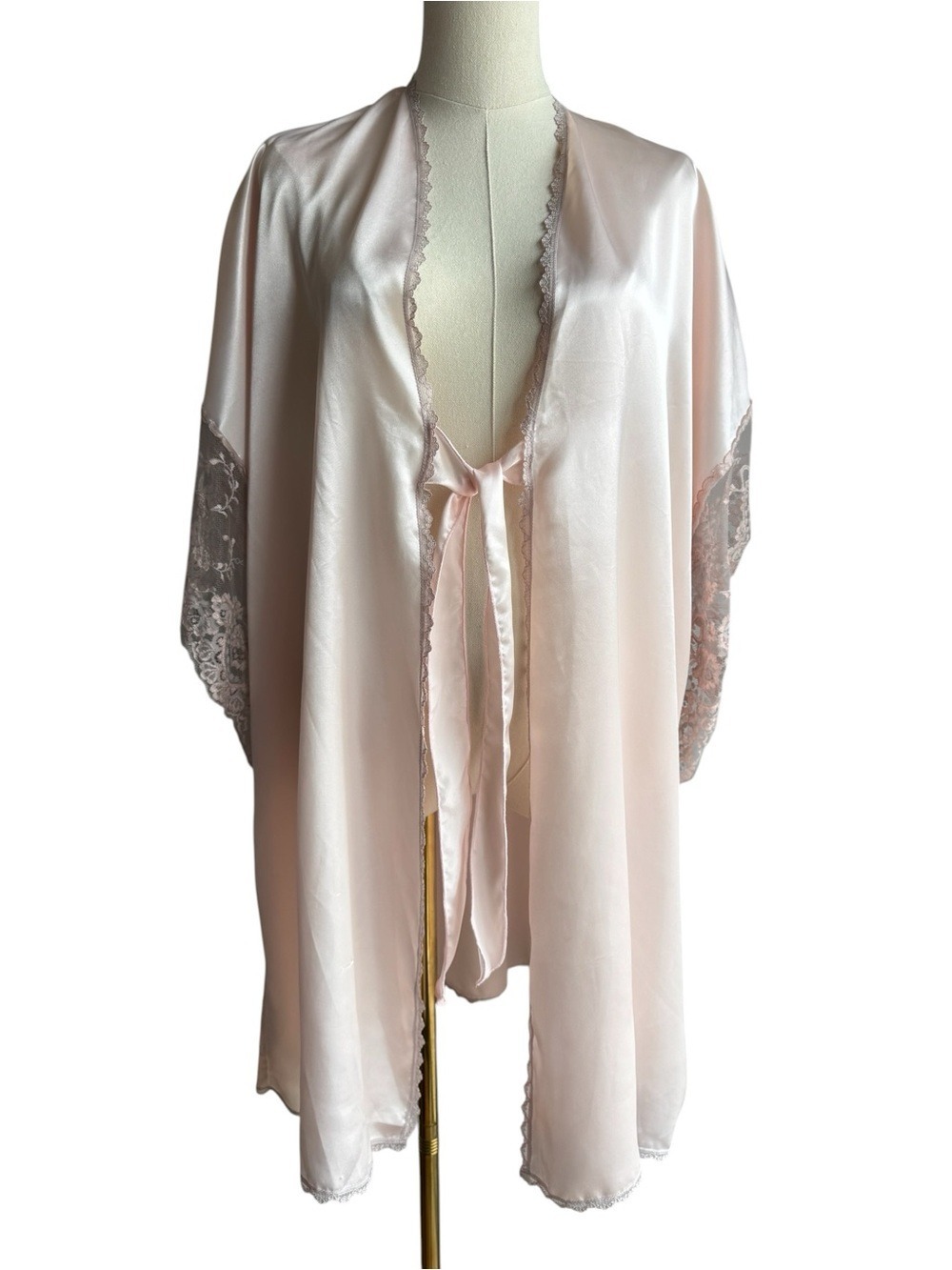Vintage Romantic Satin Lace Robe O/S Ballet Pink Boudoir Lingerie Kimono Bridal